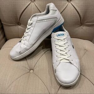 LACOSTE Regan Croc Lace Shoes Men's Sz 13 White and Teal Leather Sport